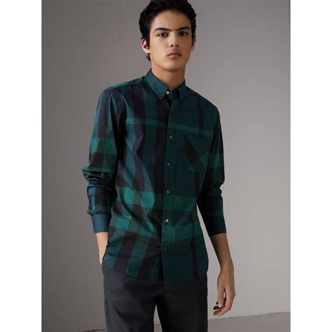 burberry button down collar check stretch cotton blend shirt